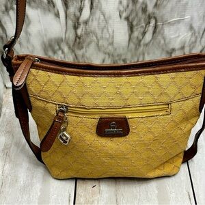 Etienne Aigner Yellow Brown Linen Crossbody Shoulder Bag Y2K Fall Harvest Gold